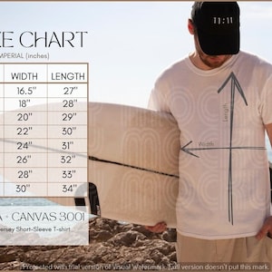 Bella Canvas 3001 Mockup Size Chart, Imperial and Metric Bella Canvas Size Chart, MEN&#39;S Size Chart Bella 3001, Men&#39;s Size Chart, 3001 Size