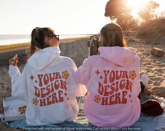 WHITE and PINK Hoodie Back Mockup | GILDAN 18500 Hoodie Model Mockup | Oversized Hoodie Mockup, G185 White Hoodie Mockup, Hoodie Back Mockup