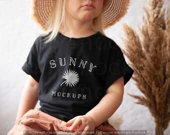 Kids Black T-shirt Mockup, 3001t Black Child T-shirt Mockup, Boho T-shirt Mockup, Toddler Model T-shirt Mockup, Bella Canvas 3001t Black