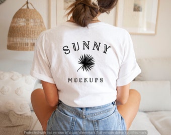White T-shirt Back Mockup, GILDAN 5000 MODEL T-shirt Mockup, Boho T-shirt Mockup, Gildan Back Model Mockup, Gildan White Back Mockup