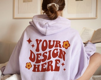 GILDAN 18500 ORCHID Hoodie BAKSIDAN Mockup | Lila Hoodie Modell Mockup | Gildan 18500 Orchid Lila Mockup, G185 Modell Orchid Hoodie Mockup
