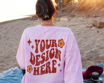 PINK SWEATSHIRT BACK Mockup, Gildan 18000 Back Mockup | Gildan Pink Sweatshirt Mockup | Light Pink Sweatshirt Mockup, Gildan 18000 Pink