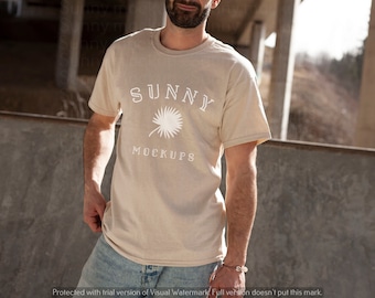 GILDAN 5000 SAND T-shirt Mockup, Mens Gildan Mockup, Male Model Tshirt Mockup, Mens Tshirt Mockup, Natural Tshirt mockup, Gildan Sand Mockup