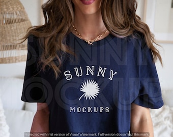 BELLA CANVAS 3001 NAVY, Model Navy T-shirt Mockup, Womens T-shirt Mockup, Boho T-shirt Mockup, Bohemian t-shirt Mockup, Model T-shirt Mockup