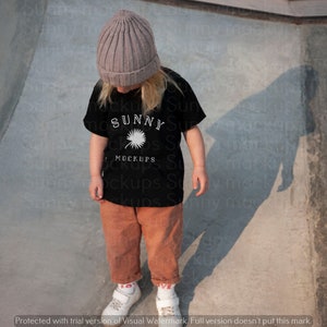 Kids Black T-shirt Real Model Mockup, Bella Canvas 3001t Toddler Outdoor Photo for POD, No AI