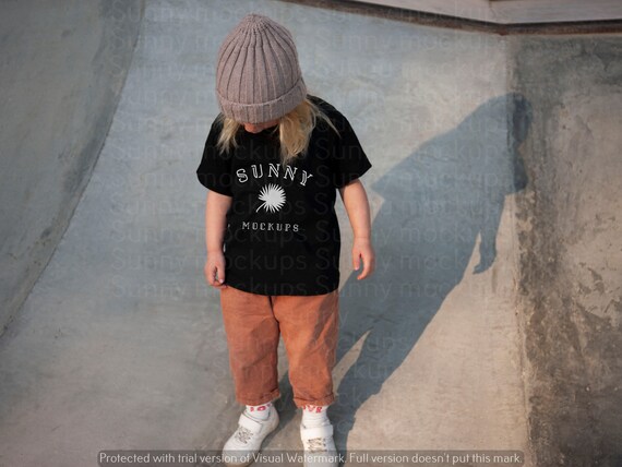 Kids Black T-shirt Real Model Mockup, Bella Canvas 3001t Toddler Outdoor Photo for POD, No AI