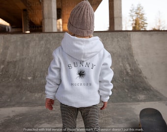 Gildan 18500b White Back Mockup, Kids White Hoodie Back Mockup | Toddler Hoodie Back Mockup | Child Model Mockup, Kids Hoodie Mockup