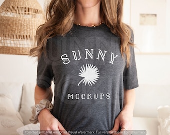 Bella Canvas 3001 Mockup | Bella Canvas Dark Heather Grey Mockup | Model Tshirt Mockup, Boho T-shirt Mockup, Bella Canvas Model Mockup