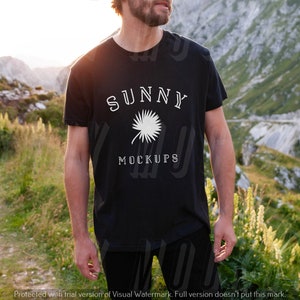 Bella Canvas 3001 Black T-shirt Mockup, Male Model T-shirt Mockup, MenS T-shirt Mockup, 3001 Black mockup, Bella Canvas 3001 BLACK MOUNTAINS