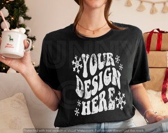 Christmas BLACK Tshirt Mockup | Bella Canvas 3001 Black Mockup | Black Christmas Mockup | Holiday Tshirt Mockup, 3001 Black Christmas Mockup