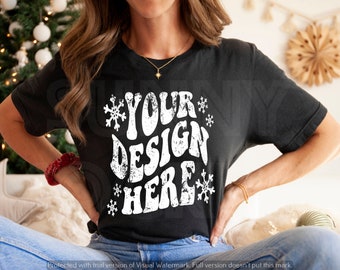 Christmas BLACK Tshirt Mockup | Bella Canvas 3001 Black Mockup | Black Christmas Mockup | Holiday Tshirt Mockup, 3001 Black Christmas Mockup
