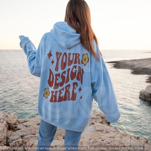 BLUE Hoodie Back Mockup | GILDAN 18500 Hoodie Model Mockup | Oversized Blue Hoodie Mockup, G185 Light Blue Hoodie Mockup, Hoodie Back Mockup