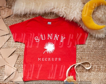 Kids Red T-shirt Mockup, Gildan 5000B Red, Kids Shirt Mockup, Boho Kids T-shirt Mockup, Red Tshirt Youth Mockup, Kids Tshirt Flat Lay Mockup