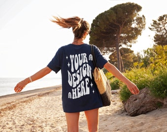 OVERSIZED NAVY T-shirt Back Mockup, GILDAN 5000 Navy T-shirt Mockup, Navy T-shirt Back Mockup, Gildan 5000 Back Mockup, Oversized Shirt Back
