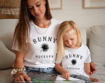 Mommy and Me Mockup, BELLA CANVAS 3001 and 3001t White T-shirt Mockup, Kids Model mockup, Family T-shirt Mockup, Mother and Child mockup