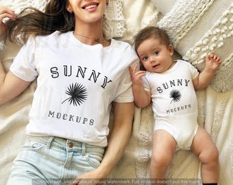 Mommy and Me Mockup, BELLA CANVAS 3001 and 100b White Mockup, Baby Model mockup, Family Mockup, Mother and Baby mockup, Baby onsie mockup