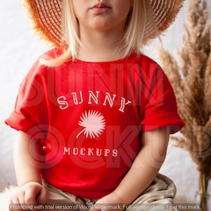 Kids Red T-shirt Mockup,Gildan 5000B Red, Kids Model Mockup, Boho Kids T-shirt Mockup, Red Tshirt Kids Mockup, Toddler Model T-shirt Mockup