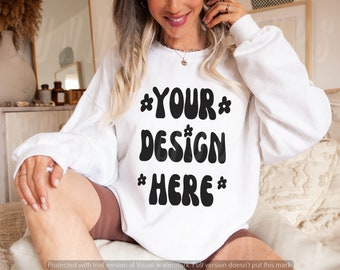 OVERSIZED WHITE Sweatshirt Mockup, Gildan 18000 White Mockup | Gildan White Sweatshirt Mockup | G18 White Sweatshirt Mockup, Trendy Mockup