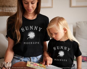 Mother and Child Mockup, BELLA CANVAS 3001 and 3001t White T-shirt Mockup, Kids Model mockup, Family T-shirt Mockup, Parent and Child mockup