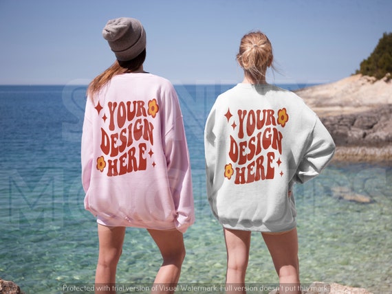 Oversized WHITE and PINK SWEATSHIRT Back Mockup, Gildan 18000 Back Mockup | Pink Sweatshirt Back Mockup | Oversized White Sweatshirt mockup