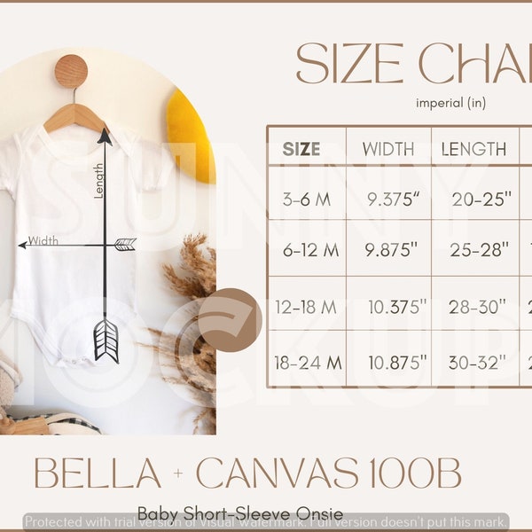 Bella Canvas 100B Size Chart | Bella Canvas 100B | Baby Size Chart | Bella Canvas Size Guide | Baby Mockup Size Chart, 100b Size Guide