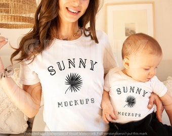 Mommy and Me Mockup, BELLA CANVAS 3001 and 100b White T-shirt Mockup, Baby Model mockup, Family Mockup, Mother and Baby mockup, Baby onsie