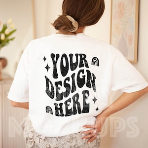 OVERSIZED White T-shirt BACK Mockup, Comfort Colors 1717 Real Model Spring Photo