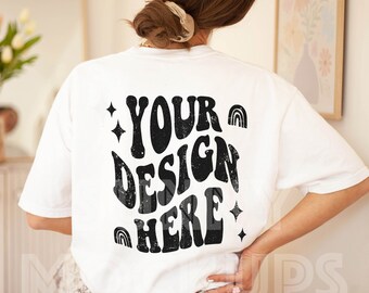 OVERSIZED White T-shirt BACK Mockup, Comfort Colors 1717 Real Model Spring Photo
