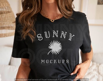 Black T-shirt Mockup, Bella Canvas 3001 Black Mockup, Model T-shirt Mockup, Boho T-shirt Mockup, Black shirt Mockup, 3001 Black Model Mock