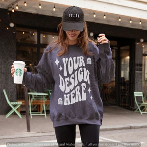 Gildan 18000 Dark Heather Grey Mockup | Dark Heather Grey Sweatshirt Mockup | Oversized Grey Sweatshirt Mockup, Grey Shirt Model Mockup