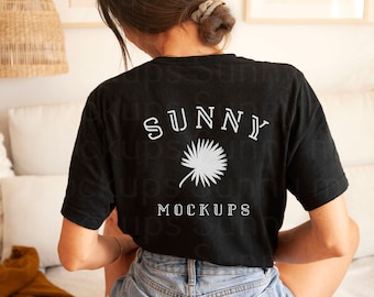 Black T-shirt Back Mockup, Bella Canvas 3001 Black Mockup, Model T-shirt Mockup, Boho T-shirt Mockup, Bohemian t-shirt Mockup, T-shirt Back
