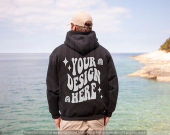 Black Hoodie Back Mockup | Gildan 18500 Hoodie BACK Mockup |  Black Hoodie Mens Mockup, Male Model Mockup, Mens Hoodie Back Mockup, g185