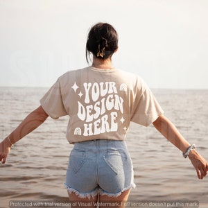OVERSIZED Natural T-shirt BACK Mockup, Gildan 5000 SAND Mockup, Beige T-shirt Mockup, Trendy T-shirt Back Mockup, Gildan 5000 Sand Back