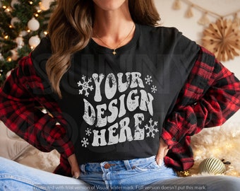 Christmas BLACK Tshirt Mockup | Bella Canvas 3001 Black Mockup | Black Christmas Mockup | Holiday Tshirt Mockup, 3001 Black Christmas Mockup
