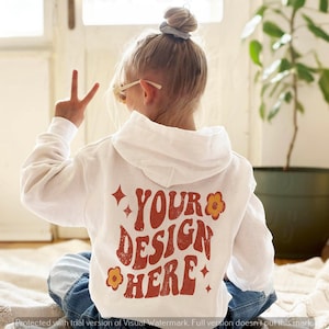 Kids White Hoodie BACK Mockup, Gildan 18500b White Back Mockup, Youth Hoodie Back Mockup, Child Model Mockup, G185b White Back Mockup