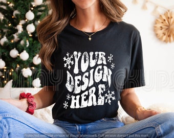 Christmas BLACK Tshirt Mockup | Bella Canvas 3001 Black Mockup | Black Christmas Mockup | Holiday Tshirt Mockup, 3001 Black Christmas Mockup
