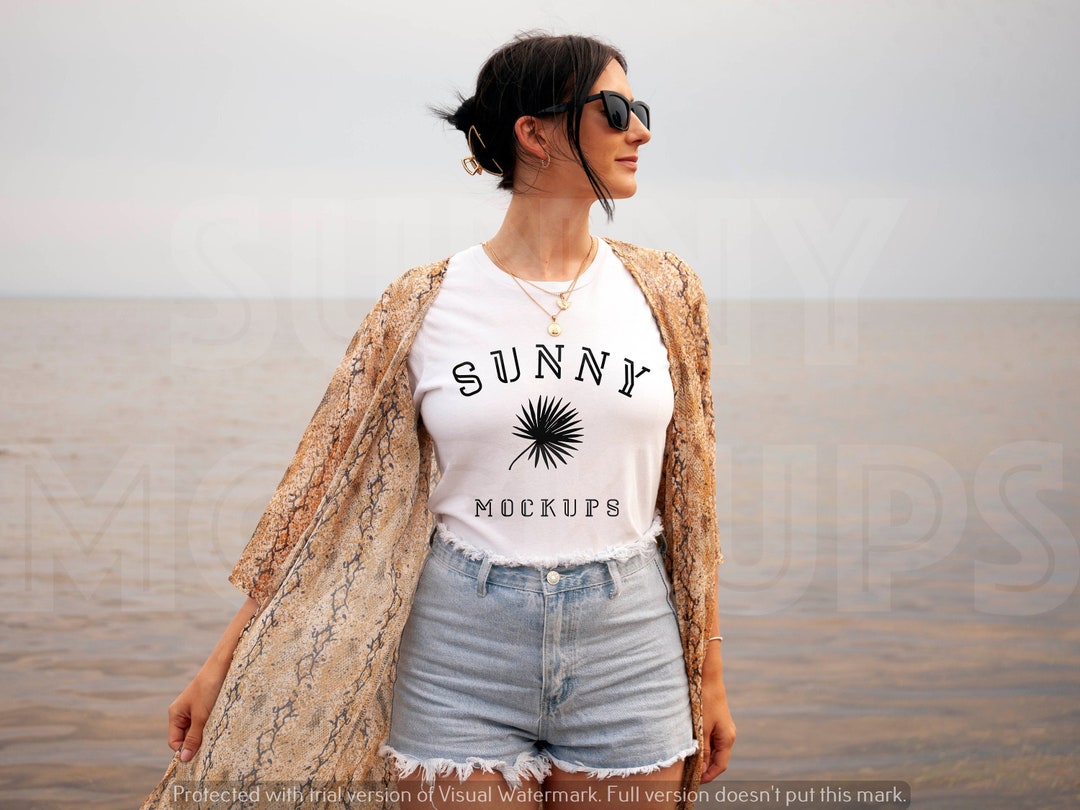 Bella Canvas 3001 | White T-shirt Real Model Mockup, Beach Shirt Mock ...