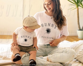 Mommy and Me Mockup, BELLA CANVAS 3001 and 100b White Mockup, Baby Model mockup, Family Mockup, Mama and Baby mockup, Baby onsie mockup