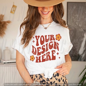 Mockup de camiseta branca, Mockup de camiseta GILDAN 5000 MODEL, Mockup de camiseta Boho, Mockup de camiseta Boho, Mockup Gildan White, Mockup de modelo