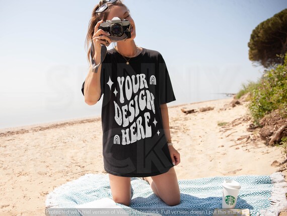 Comfort Colors 1717 Black Mockup, CC Black Mockup, C1717 BEACH Mockup, Black Oversized Shirt Mockup, C1717 Black Summer Mockup