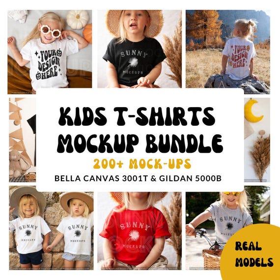 KIDS T-SHIRTS Mockup BUNDLE | Bella Canvas 3001t Mockup Bundle, Gildan 5000b Mockup Bundle, Kids Mockup Bundle, Toddler Mockups, Kids Mockup