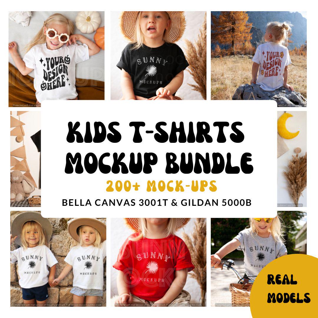 KIDS T-SHIRTS Mockup BUNDLE | Bella Canvas 3001t Mockup Bundle, Gildan 5000b Mockup Bundle, Kids Mockup Bundle, Toddler Mockups, Kids Mockup