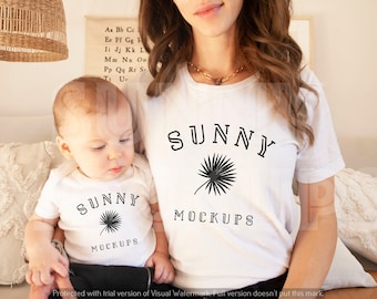 Mommy and Me Mockup, BELLA CANVAS 3001 and 100b White T-shirt Mockup, Baby Model mockup, Family Mockup, Mother and Baby mockup, Baby onsie