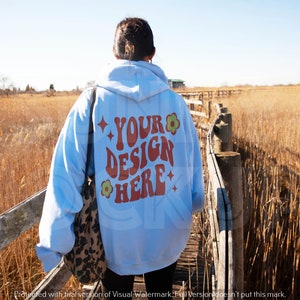 BLUE Hoodie Back Mockup | GILDAN 18500 Hoodie Model Mockup | Oversized Blue Hoodie Mockup, G185 Light Blue Hoodie Mockup, Hoodie Back Mockup
