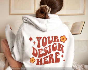 Maqueta de sudadera blanca con capucha trasera / Maqueta de sudadera GILDAN 18500 / Maqueta de sudadera extragrande, maqueta de sudadera blanca G185, maqueta de sudadera con capucha trasera