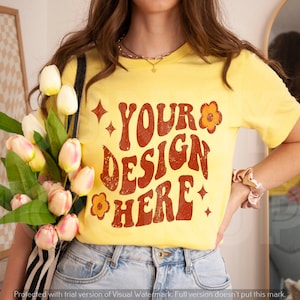 SPRING Yellow Tshirt Mockup, Bella Canvas 3001 Yellow Mockup, Yellow Mockup, Boho Tshirt Mockup, 3001 Model Mockup / Yellow Shirt Mockup