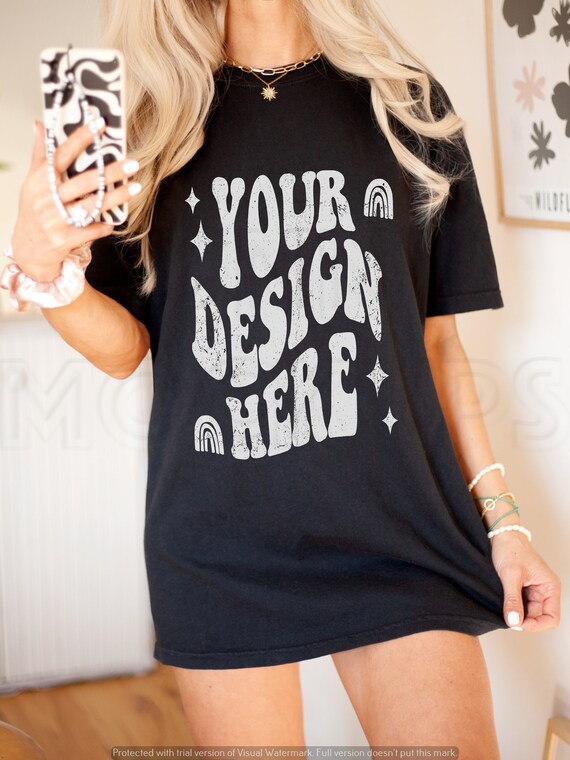 Comfort Colors 1717 Black Mockup, CC Black Mockup, C1717 Mockup, Black Oversized Shirt Mockup, C1717 Black Shirt Model Mockup, SELFIE Mockup