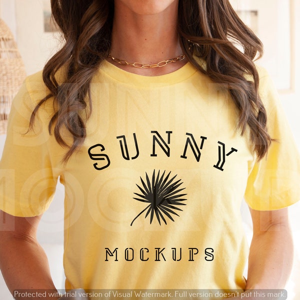 Bella Canvas 3001 Mockup | Bella Canvas Yellow Mockup | Model Tshirt Mockup, Boho T-shirt Mockup, Bella Canvas Model, Yellow T-shirt Mockup