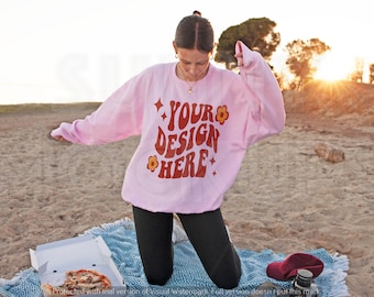 OVERSIZED PINK SWEATSHIRT Mockup, Gildan 18000 Pink Mockup | Summer Pink Sweatshirt Mockup |  Pink Sweatshirt Mockup, Gildan 18000 Pink