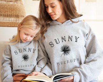 Mommy and Me Hoodie Mockup, GILDAN 18500 and 18500b Athletic Heather Mockup, Family mockup, Gray Mother and Child Hoodie Mockup, Kids Mockup